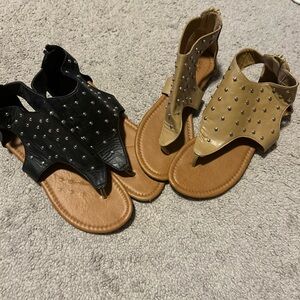 Star Bay Women’s Stuffed Sandals Flat 2 Pair Size 8. Black And Tan